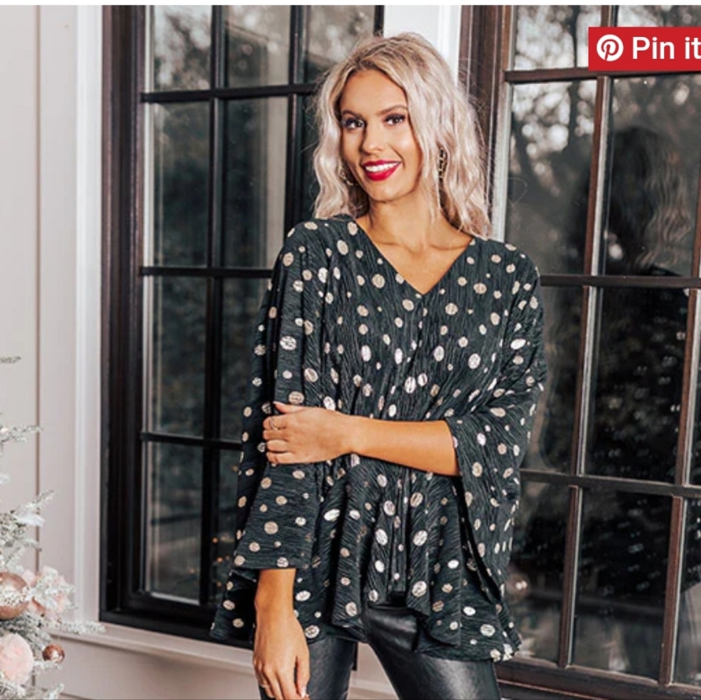 New with Tags Black and Gold Polka Dot Blouse
